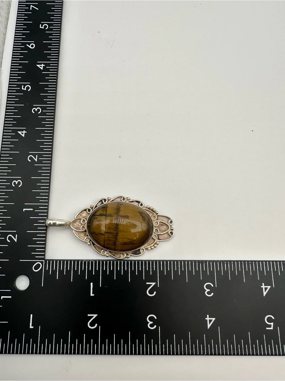 Vintage 925 Sterling Silver Large Oval Tiger's Eye Pendant Statement